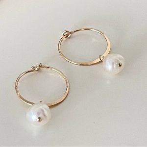 14K Gold Filled Tarnish Resistant Pearl Half Flat Wire Hoop Earrings